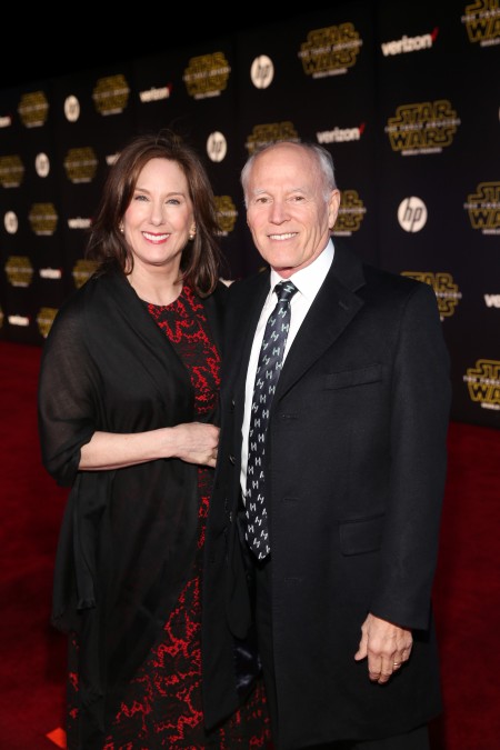 HOLLYWOOD, CA - DECEMBER 14: President of Lucasfilm Kathleen Kennedy (L) and producer Frank Marshall attend the World Premiere of Star Wars: The Force Awakens at the Dolby, El Capitan, and TCL Theatres on December 14, 2015 in Hollywood, California. (Photo by Jesse Grant/Getty Images for Disney) 