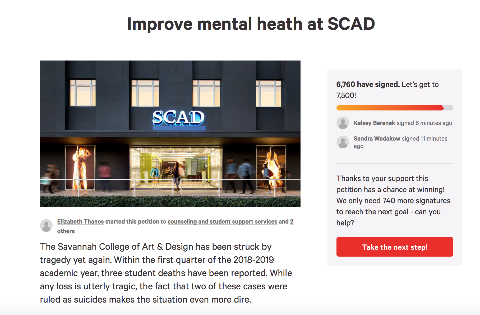 SCAD Mental Health Petition