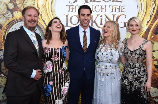 James Bobin, Anne Hathaway, Sacha Baron Cohen, producer Suzanne Todd, Mia Wasikowska pose together at The US Premiere of Disney's "Alice Through the Looking Glass" at the El Capitan Theater in Los Angeles, CA on Monday, May 23, 2016. .(Photo: Alex J. Berliner/ABImages)