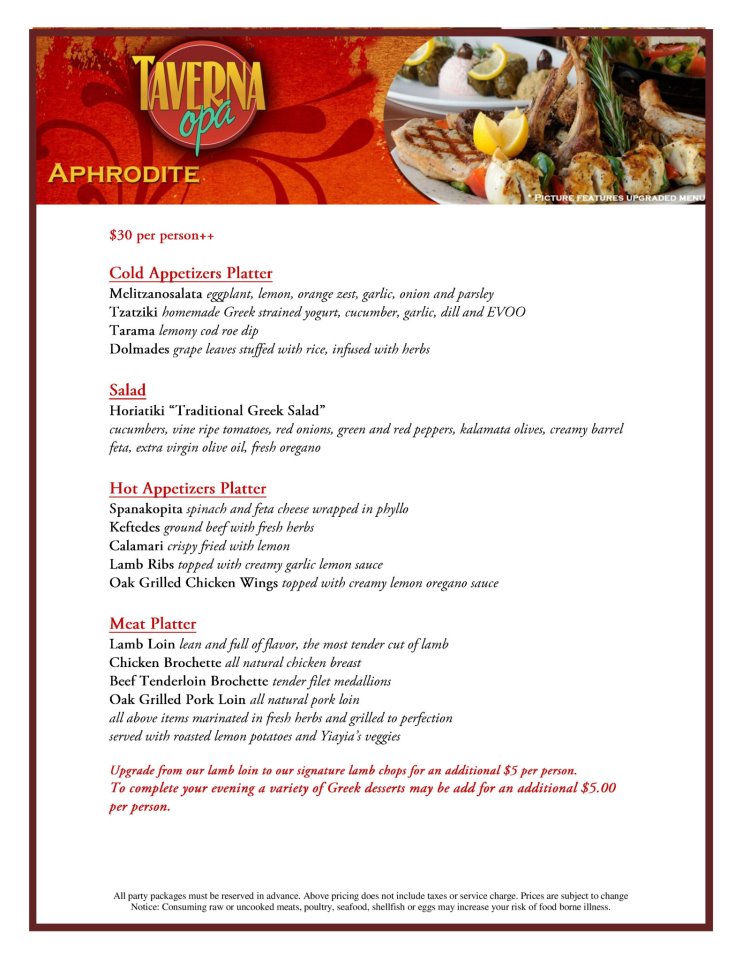 Taverna Opa Aphrodite Menu 