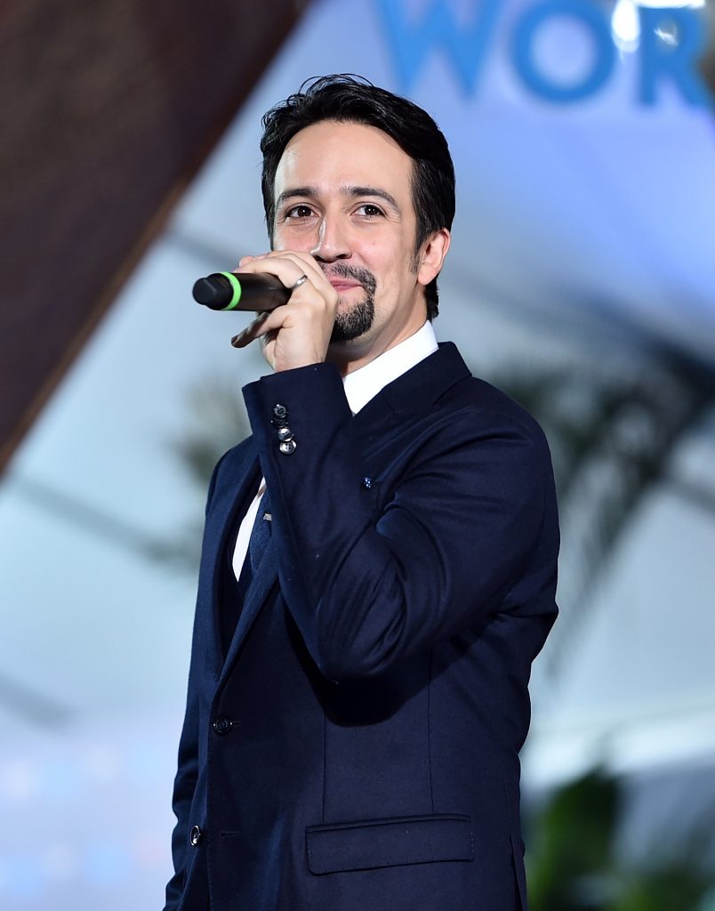 HOLLYWOOD, CA - NOVEMBER 14: Songwriter Lin-Manuel Miranda speaks onstage at The World Premiere of Disneys "MOANA" at the El Capitan Theatre on Monday, November 14, 2016 in Hollywood, CA. (Photo by Alberto E. Rodriguez/Getty Images for Disney) *** Local Caption *** Lin-Manuel Miranda