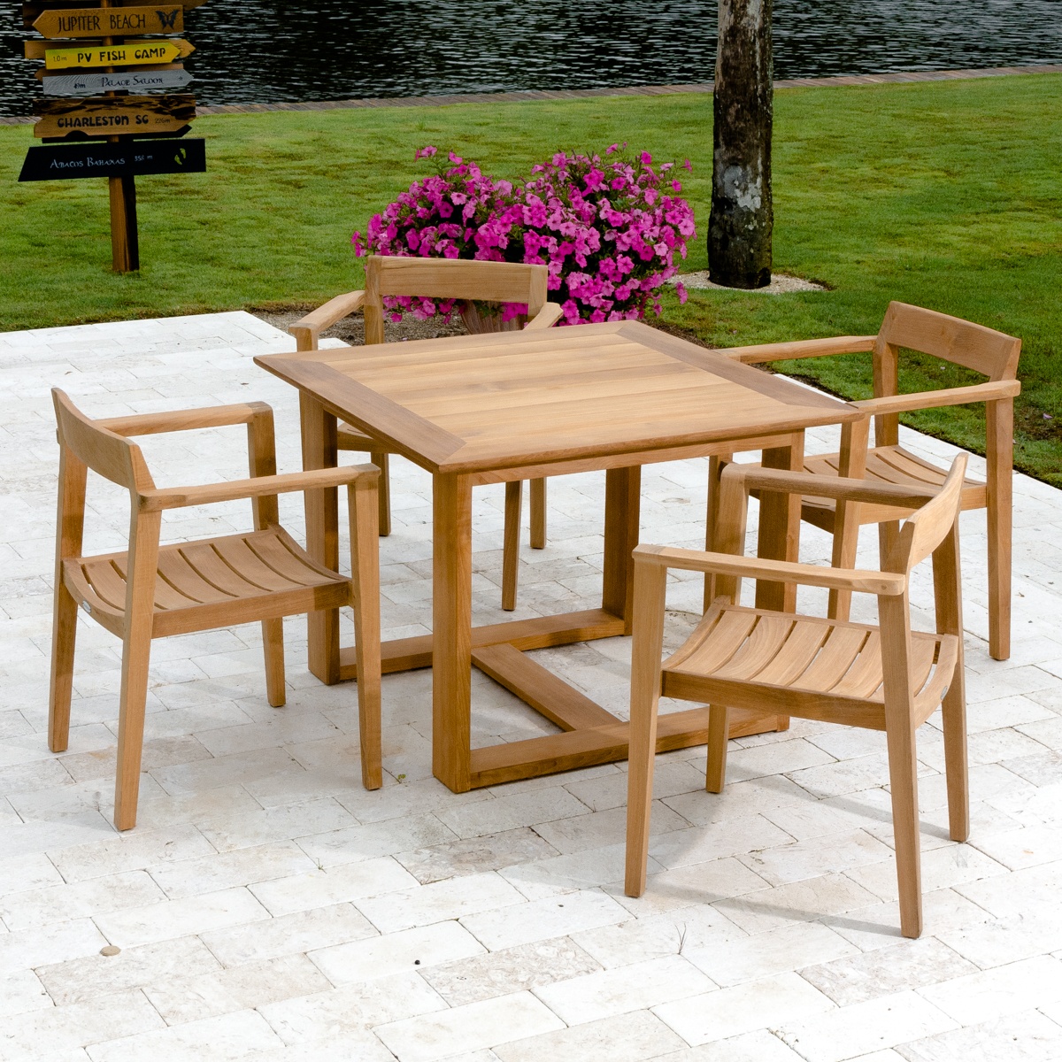 outdoor teak dining set for four