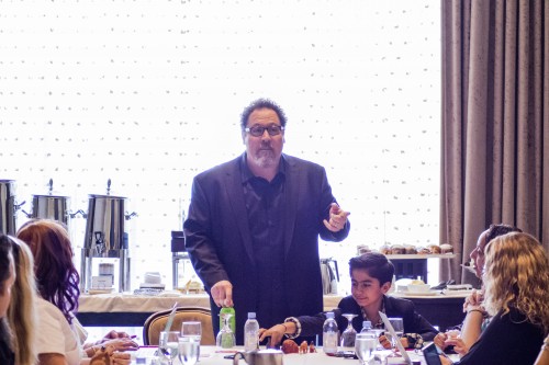 BEVERLY HILLS - APRIL 04 - Actor's Jon Favreau & Neel Sethi during the "The Jungle Book" press junket at the Beverly Hilton on April 4, 2016 in Beverly Hills, California. (Photo by Becky Fry/My Sparkling Life for Disney)