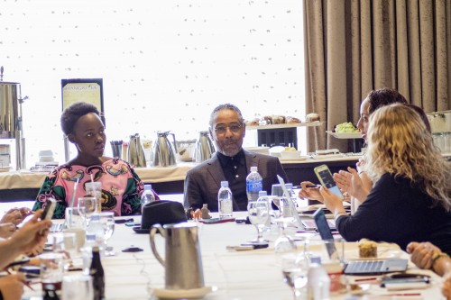 BEVERLY HILLS - APRIL 04 - Actress Lupita Nyong'o & Giancarlo Esposito during the "The Jungle Book" press junket at the Beverly Hilton on April 4, 2016 in Beverly Hills, California. (Photo by Becky Fry/My Sparkling Life for Disney)