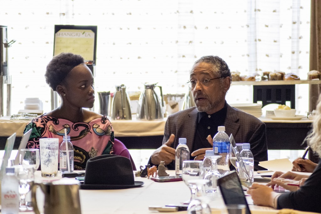 BEVERLY HILLS - APRIL 04 - Actress Lupita Nyong'o & Giancarlo Esposito during the "The Jungle Book" press junket at the Beverly Hilton on April 4, 2016 in Beverly Hills, California. (Photo by Becky Fry/My Sparkling Life for Disney)