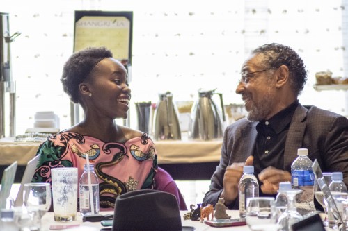 BEVERLY HILLS - APRIL 04 - Actress Lupita Nyong'o & Giancarlo Esposito during the "The Jungle Book" press junket at the Beverly Hilton on April 4, 2016 in Beverly Hills, California. (Photo by Becky Fry/My Sparkling Life for Disney)