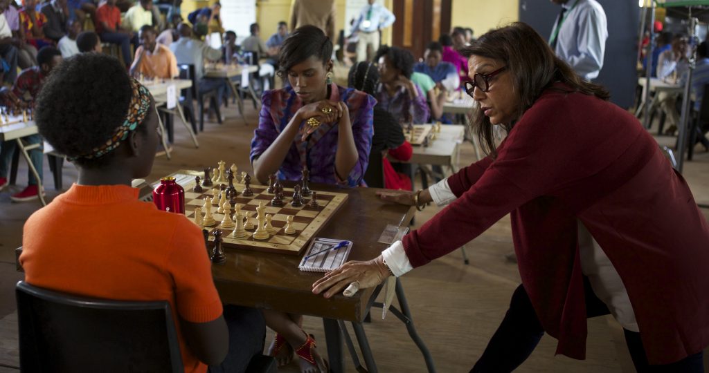 Director Mira Nair on the set of Disney's QUEEN OF KATWE with Madina Nalwanga. 