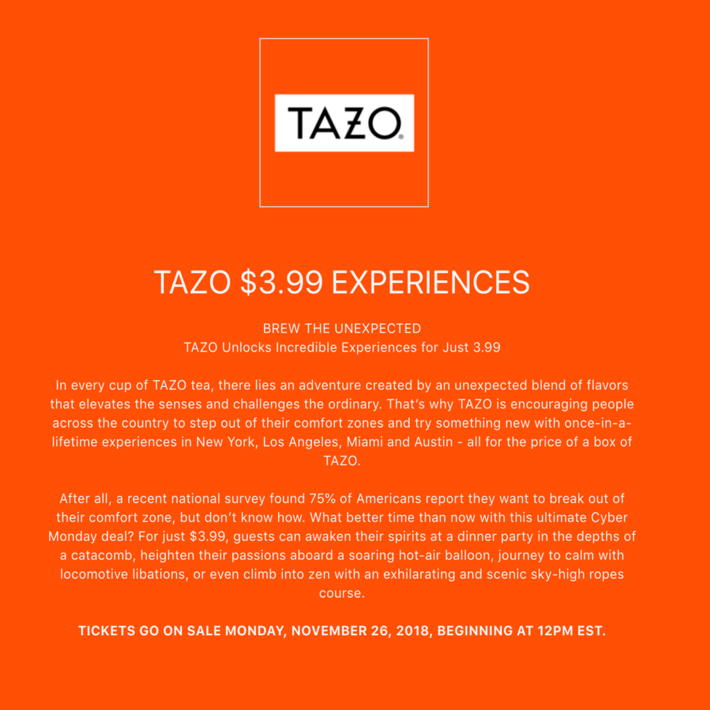 TAZO tea Experiences